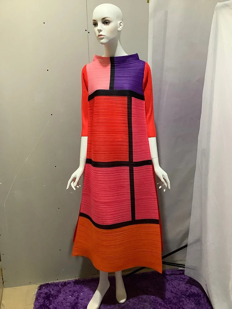 Pleated Plaid Long Women Dress 1Autumn Winter Oversized Designer Indie Aesthetic Clothing