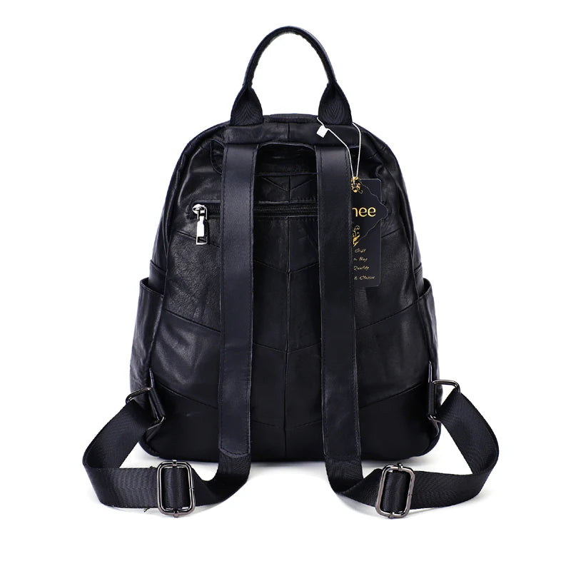 iPinee Genuine Leather Backpacks Women Luxury Soft Real Cow Leather Backpack for Travel Black Fashion Designer Back Pack Bag