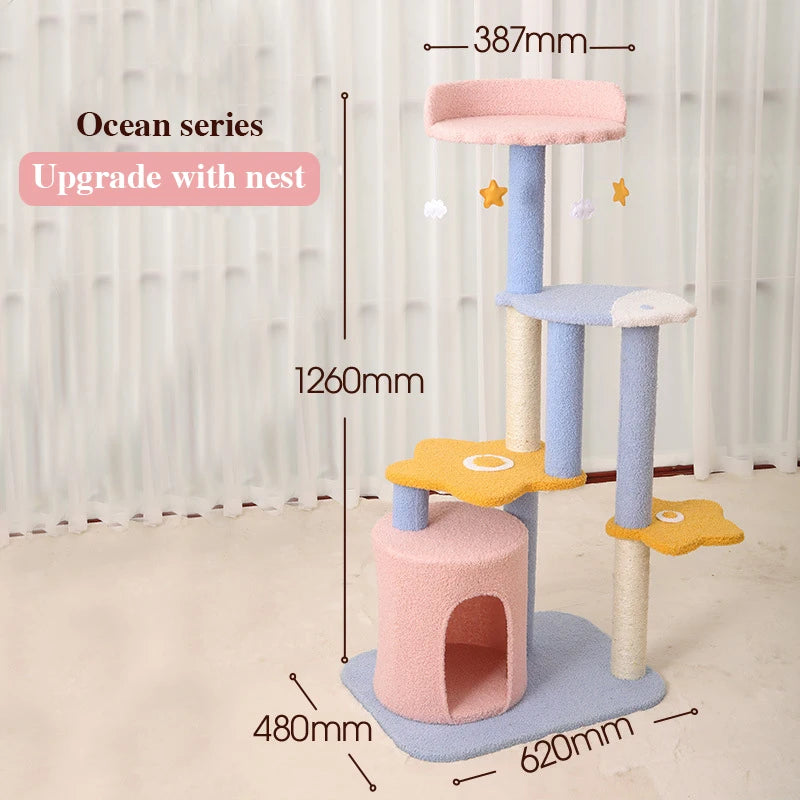 Cat climbing frame cat nest cat tree integrated solid wood grab column large villa does not occupy cat tower jumping platform  cat toy