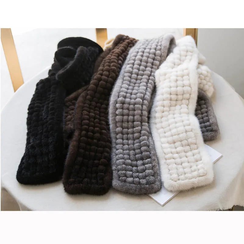 MS.Minshu-Real Mink Fur Scarf Balls for Women, Neck Warmer, Luxury Fashion, Winter