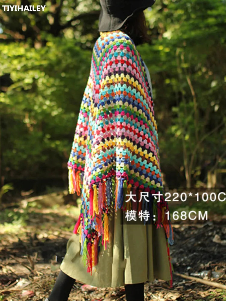 TIYIHAILEY Free Shipping Cloak Tassels Crochet Outerwear Hand Made National Women Pashmina Scarf Winter 220x100cm 170x75cm