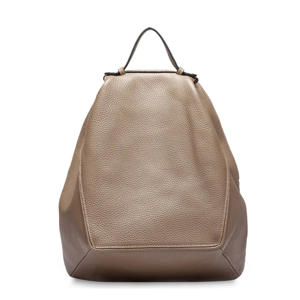 Zency Women Stylish Classic Backpack Khaki Genuine Leather Knapsack Satchel Purse Roomy with Pockets Fit A4 Ipad 9.7'' Rucksack  bag