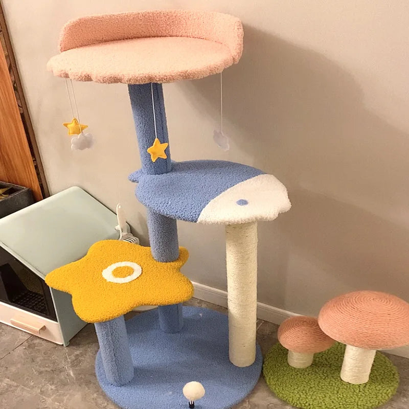 Cat climbing frame cat nest cat tree integrated solid wood grab column large villa does not occupy cat tower jumping platform  cat toy