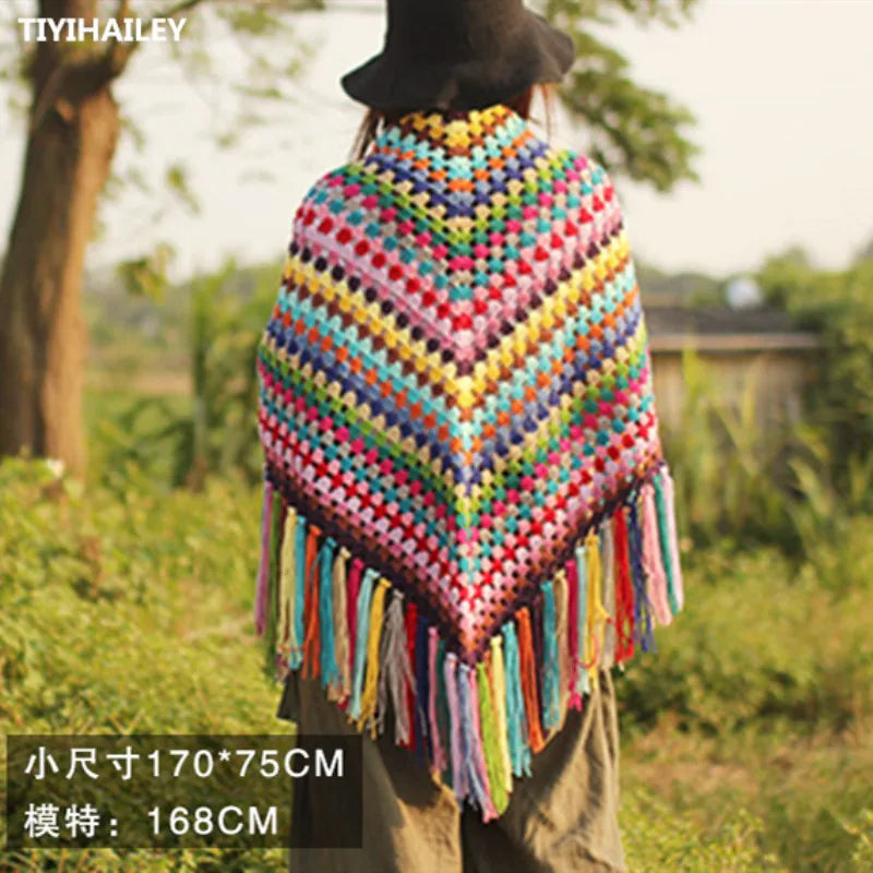 TIYIHAILEY Free Shipping Cloak Tassels Crochet Outerwear Hand Made National Women Pashmina Scarf Winter 220x100cm 170x75cm