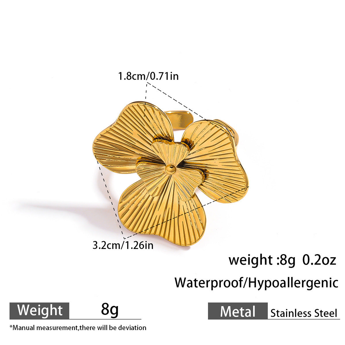 Malt stainless steel non-fading flower rings female three-dimensional opening design ring exaggerated European and American jewelry