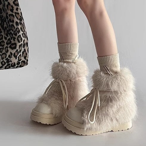 autumn and winter new fashionable, comfortable, lightweight and warm thick-soled heightening fluffy snow boot shoes women's piled thickened cotton shoes