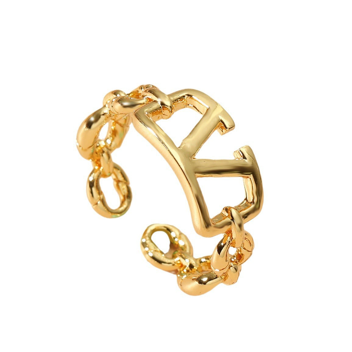 Japan and South Korea exquisite luxury plaid geometric opening metal rings temperament design sense letter index finger ring wholesale