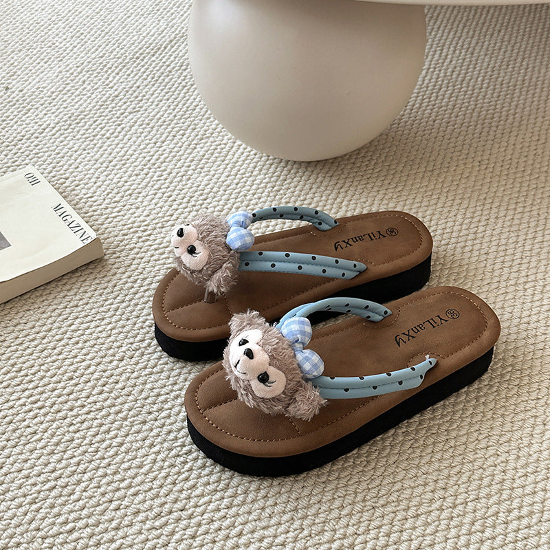Summer new versatile soft bottom cool beach flat bottom casual girl heart bear cute flip-flops outdoor slippers