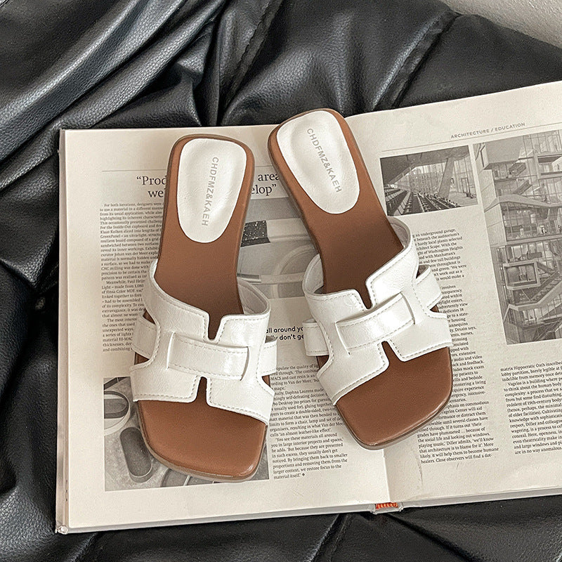 French retro temperament flat bottom one-word open-toe slippers women's spring and summer new versatile casual cool slippers