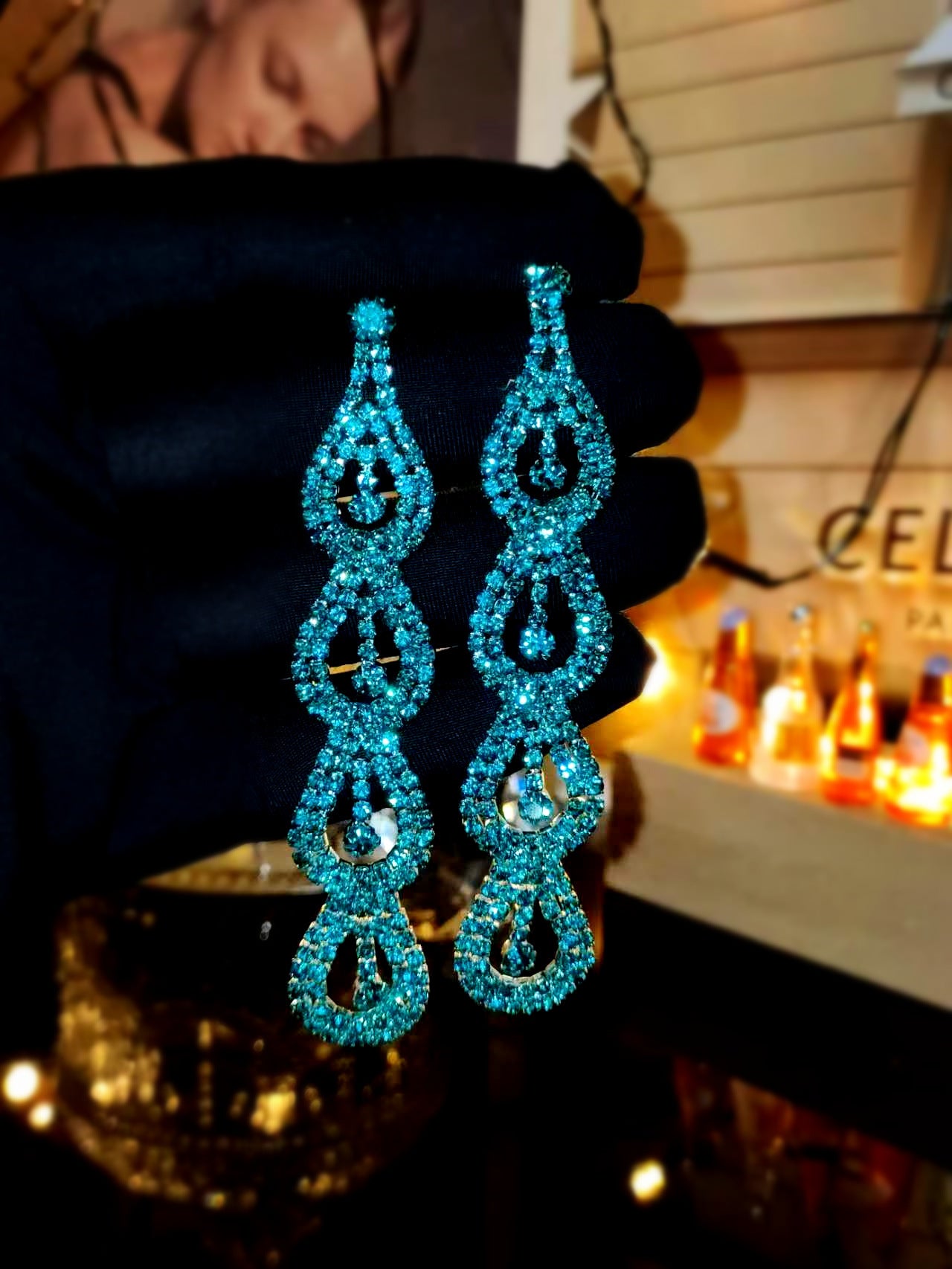 Cho Card Claw Chain Series Rhinestone Earrings Women's Super Flash Full Diamond Long Earrings Stud Earrings Dinner Versatile Earrings
