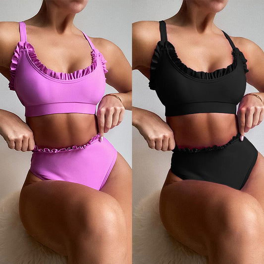 outer single swimsuit bikini new women's bikini European and American swimsuit solid color swimsuit split swimsuits