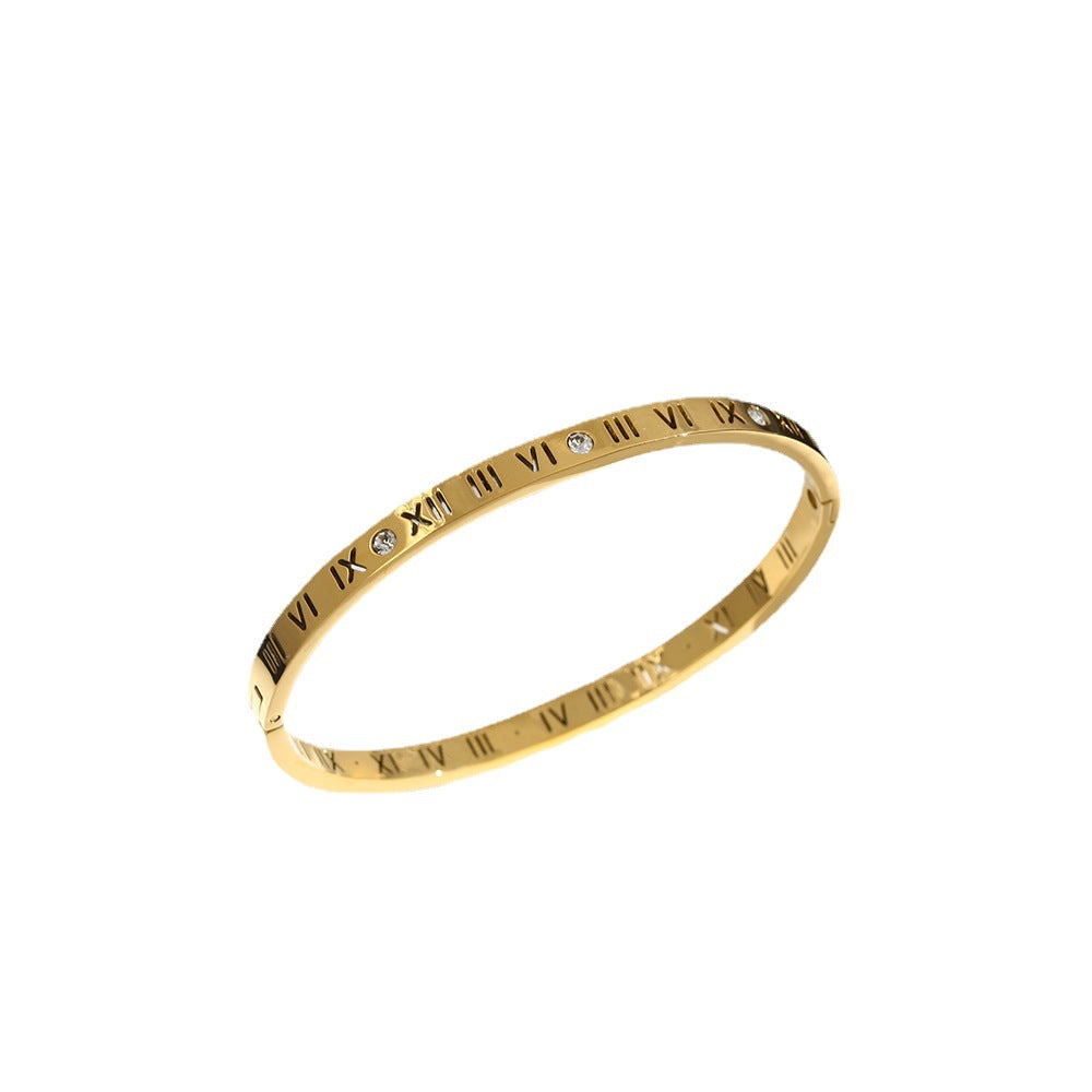 Douyin popular niche design titanium steel bracelet female Roman digital diamond-encrusted light luxury high-end non-fading bracelet jewelry
