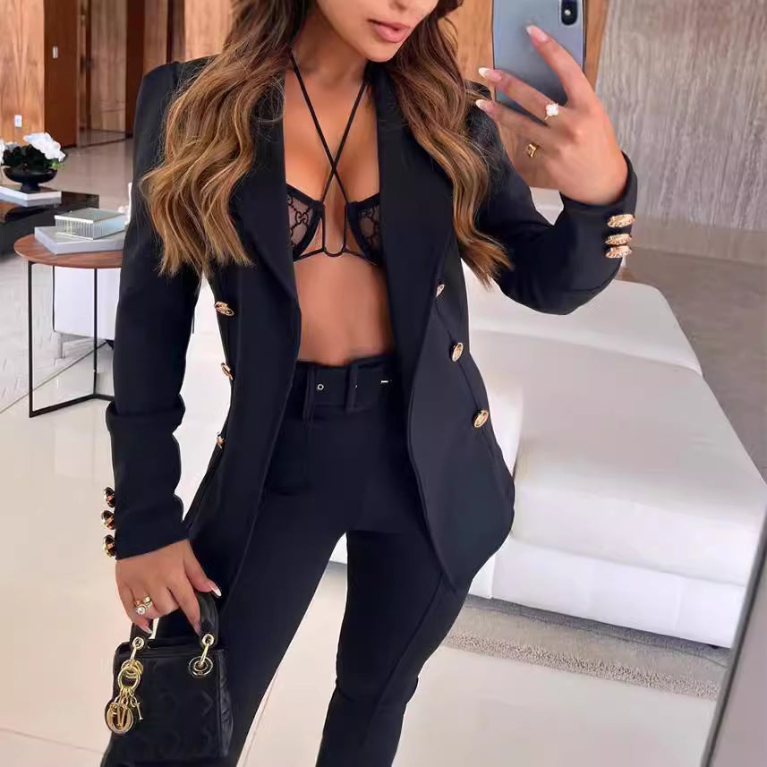 Cross-border Europe, America autumn and winter fashion temperament new bubble long-sleeved commuter office blazer top  jackets  coat