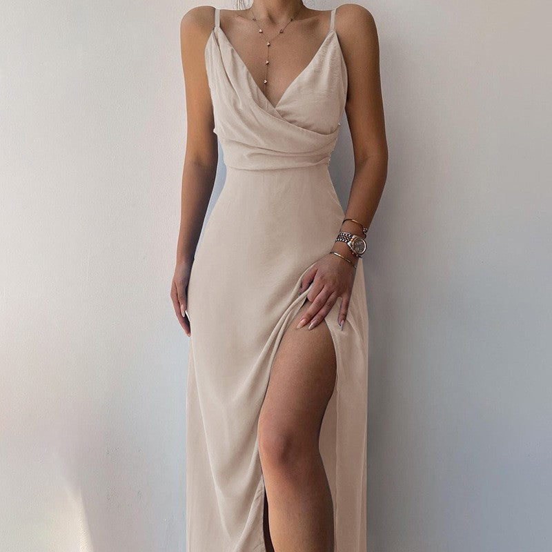 Summer new sexy v-neck suspenders, split ends fashion slim dress women's clothing