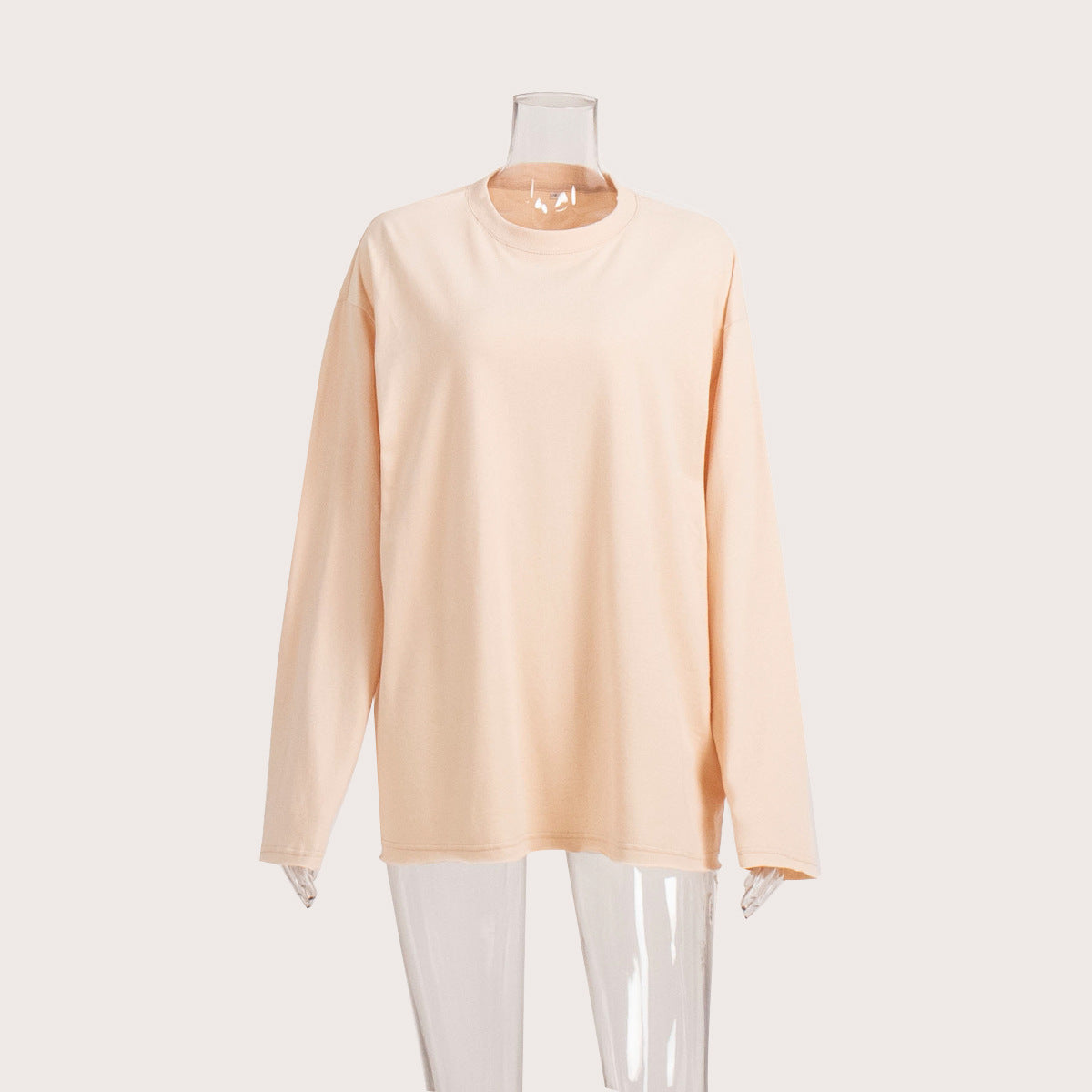 Pure cotton T-shirt women's European and American cross-border spring new loose solid color Oversize round neck long-sleeved t-shirts