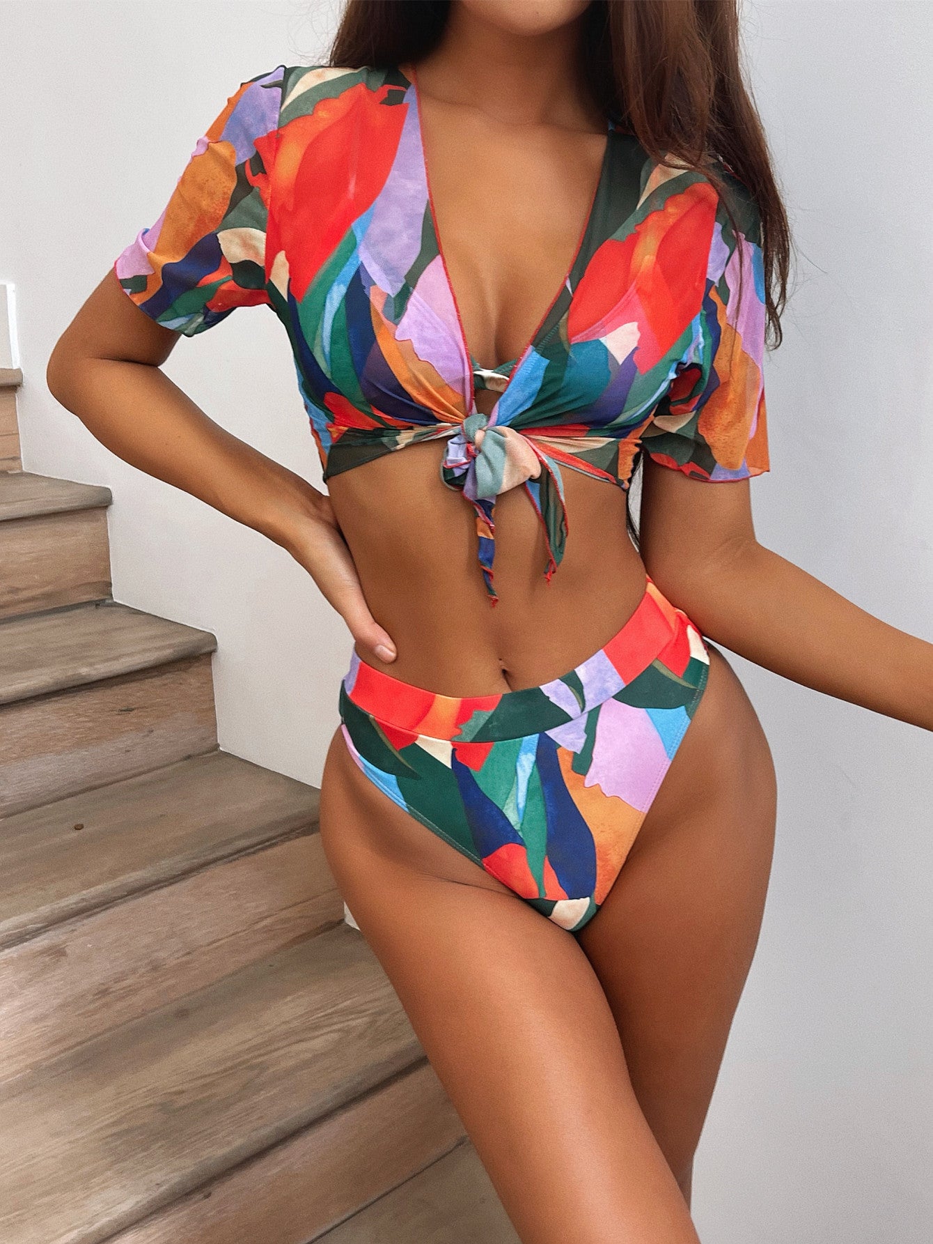Three-piece single swimsuit bikini  new swimsuits women's printed split swimsuit new swimsuit