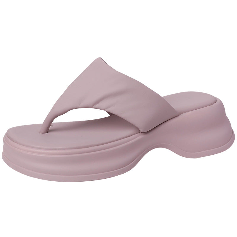 Internet celebrity  thick-soled flip-flops women's spring and summer  new French heightening non-slip cool slippers tide