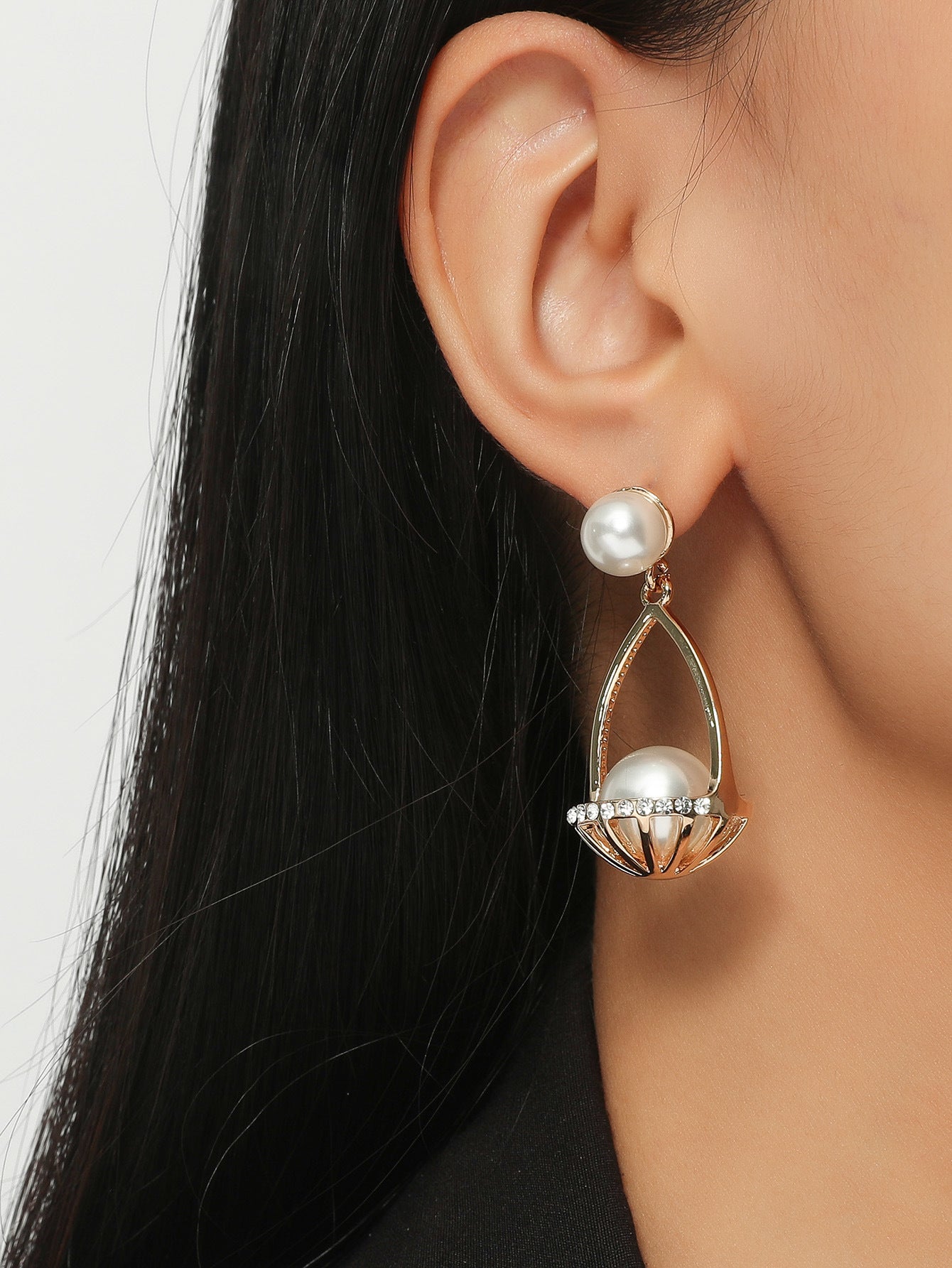 Dichka fashion geometric pearl zircon crystal long fringed earrings women's high-end luxury temperament stud earrings earrings