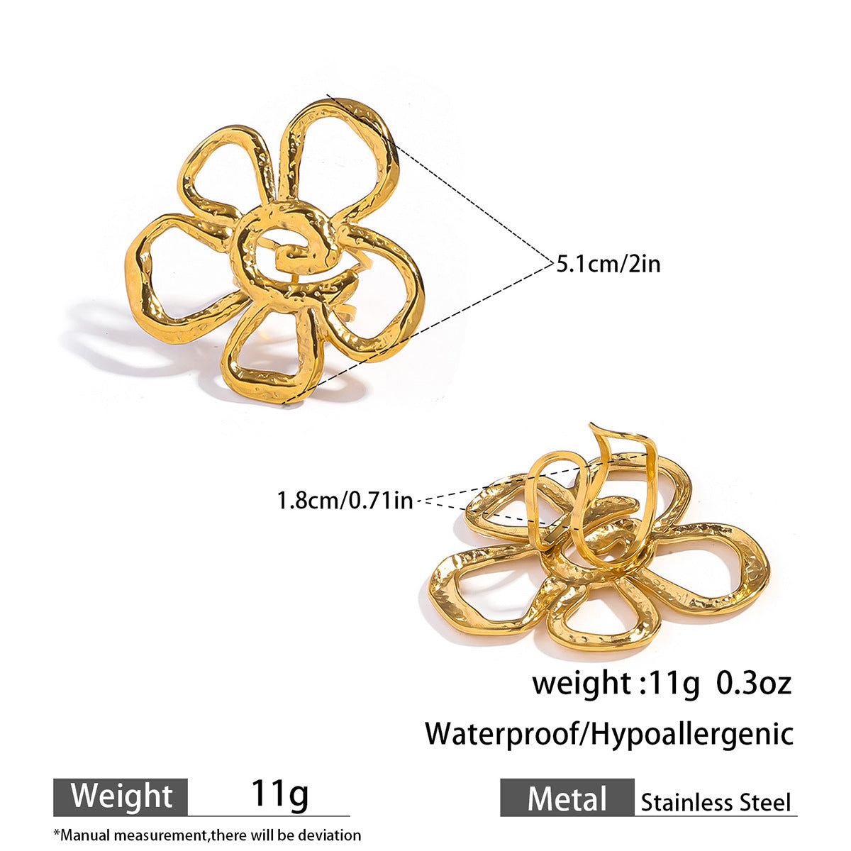 Malt European and American fashion hollow flower earrings stud earrings women's opening design ring rings holiday style earrings