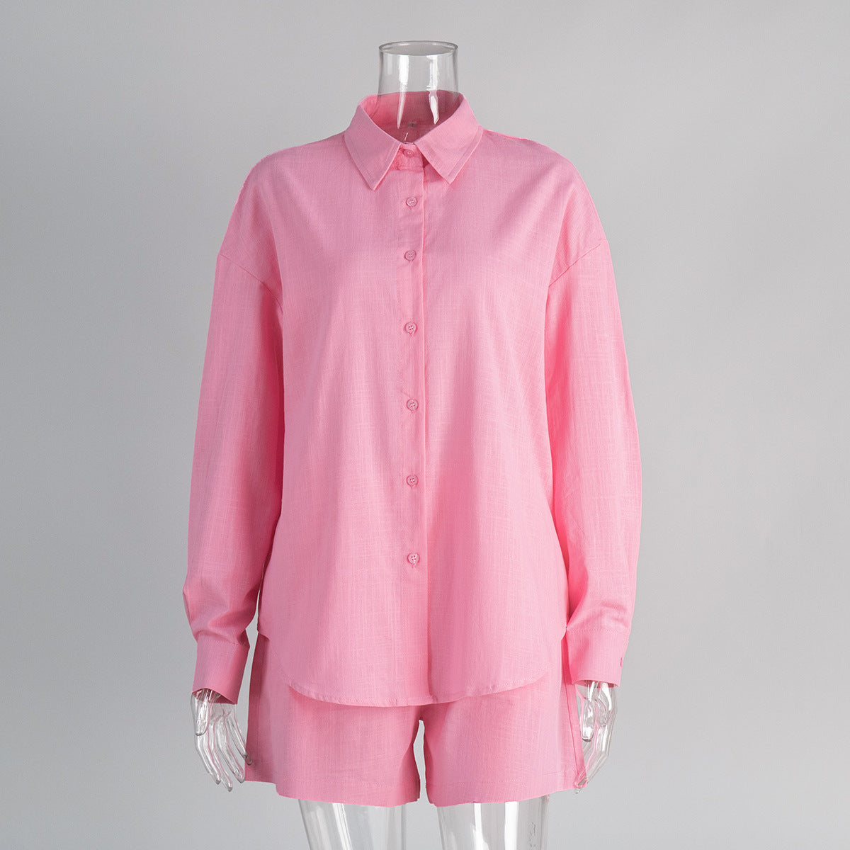 Pure cotton cardigan long-sleeved shorts set spring and summer outer wear simple solid color European and American style casual suits women