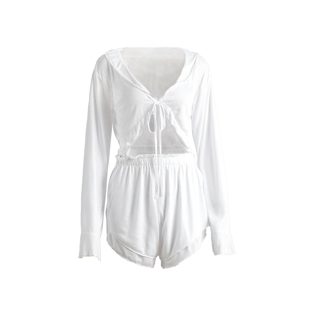 Cross-border lace-up cardigan shorts pajamas set European and American summer new knitted pajamas comfortable loungewear women suits   suit