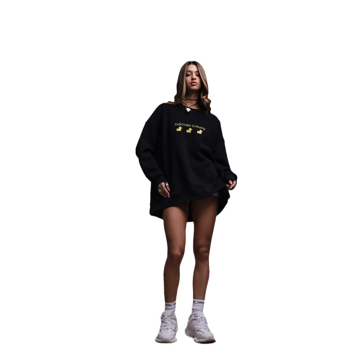 Loose crew neck sweater new autumn and winter European and American style versatile and thin pullover without hat sweater women