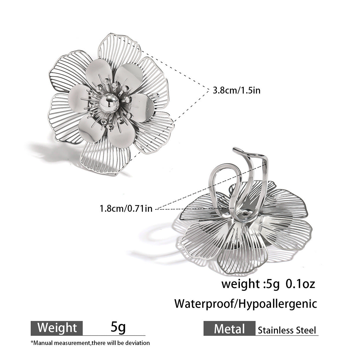 Malt stainless steel non-fading flower rings female three-dimensional opening design ring exaggerated European and American jewelry