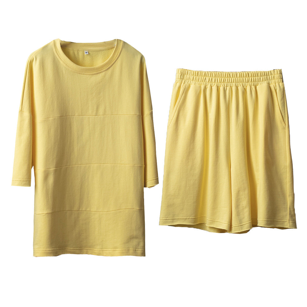 T-shirt shorts set European and American summer loose casual splicing straight-leg pants cotton short-sleeved T-shirt set  suits
