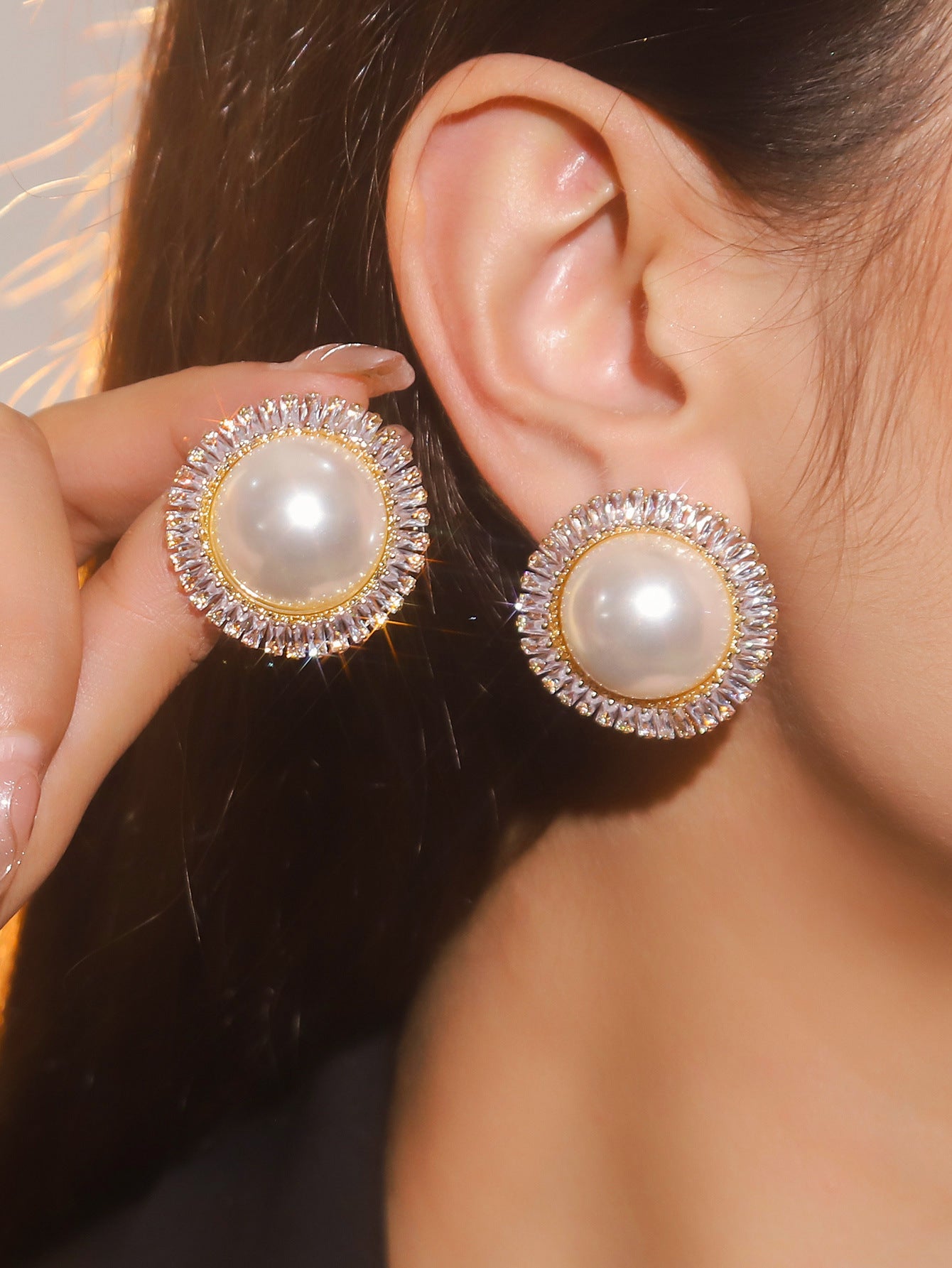 Dichka fashion geometric pearl zircon crystal long fringed earrings women's high-end luxury temperament stud earrings earrings