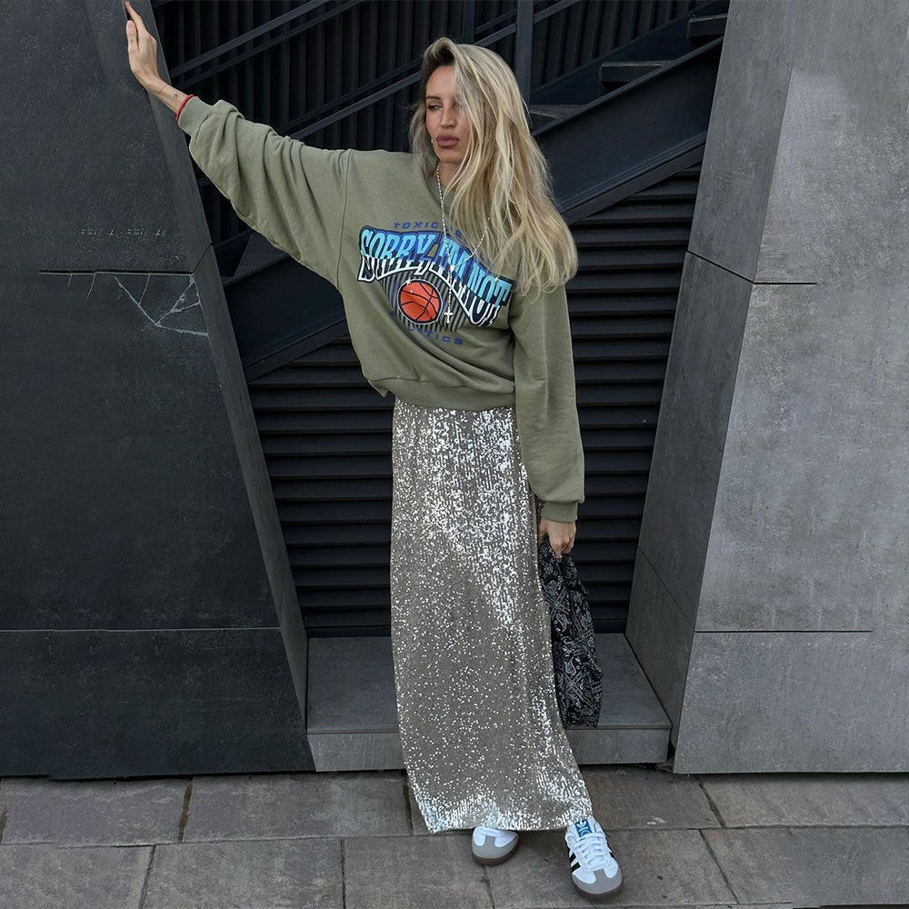 Cross-border sequined skirt European and American new women's street trend long sexy spice girl sequined skirt   dress