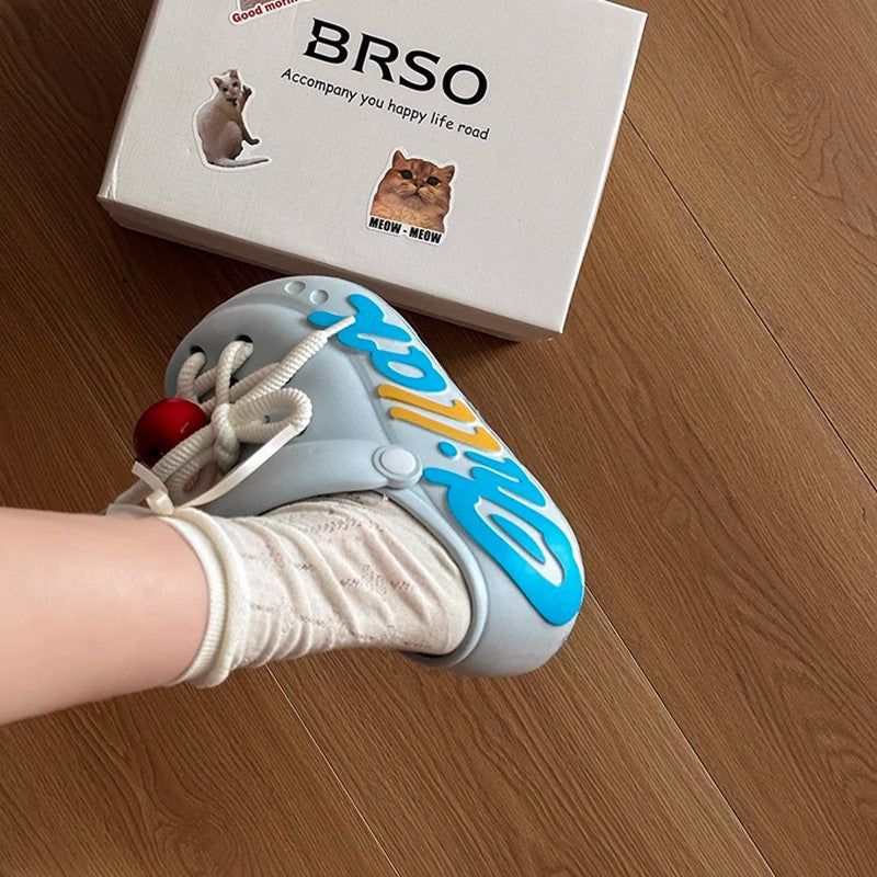 Cartoon platform hole shoes summer fashion outerwear doll muffin bottom heightening beach sandals girls bag head slippers