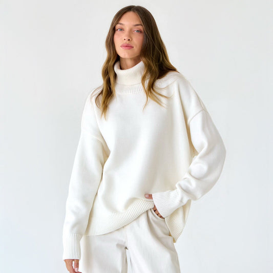 turtleneck sweater women's European, American autumn and winter loose sweater classic versatile solid color pullover sweater