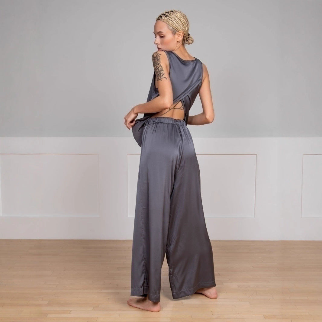 Cross-border vest, trousers, pajamas set, European and American spring new comfortable and vertical back cross loungewear set suits