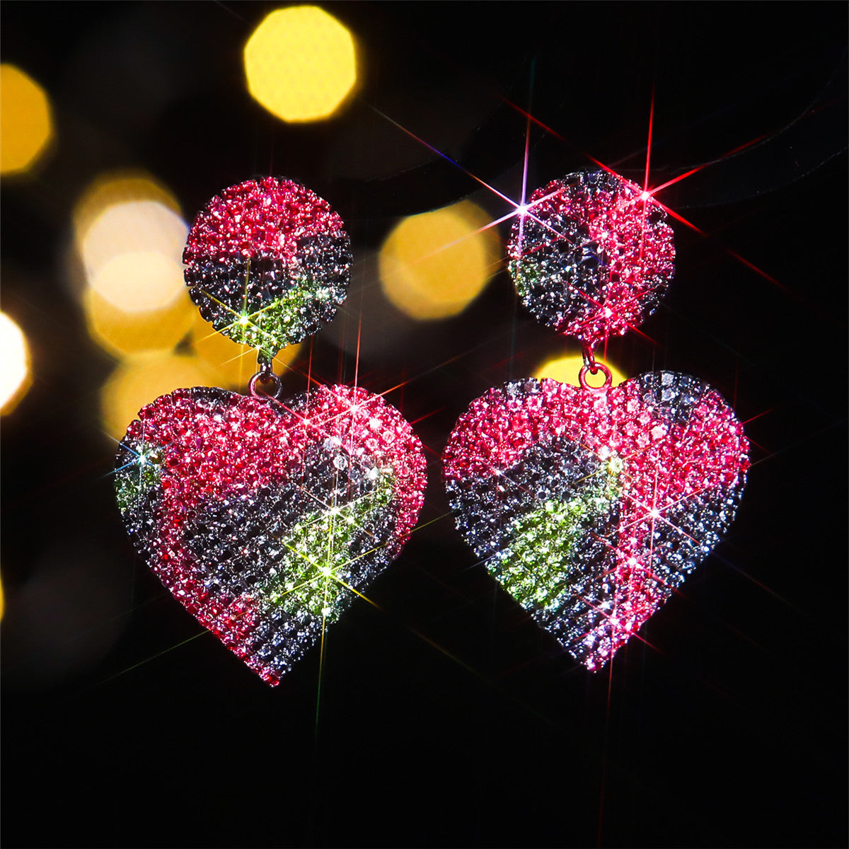 Big explosion, temperament luxury heavy industry love earrings women, shiny diamond-set peach heart stud earrings