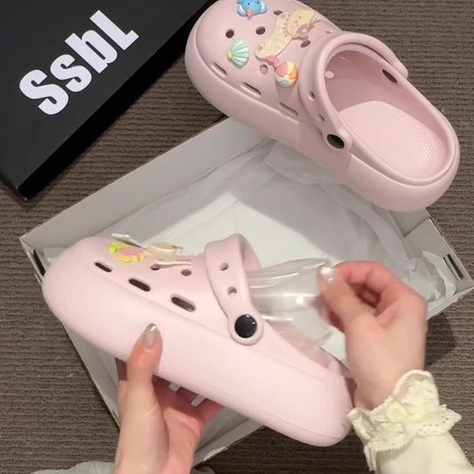 kitty cat hole shoes women's  summer new thick-soled heightened non-slip beach bag head slippers