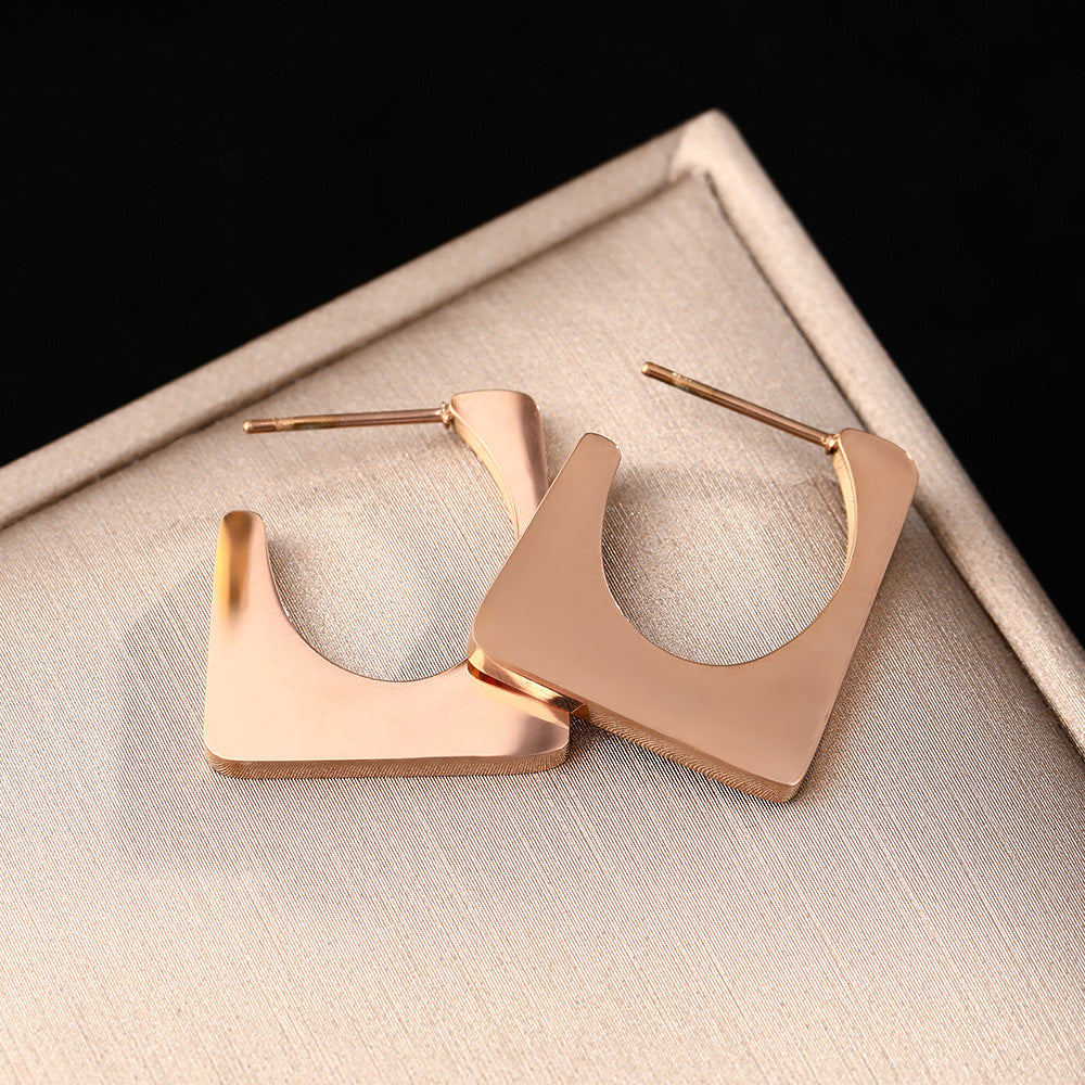 European and American cross-border ins personalized titanium steel earrings cold wind geometric versatile earrings fashion temperament earrings jewelry