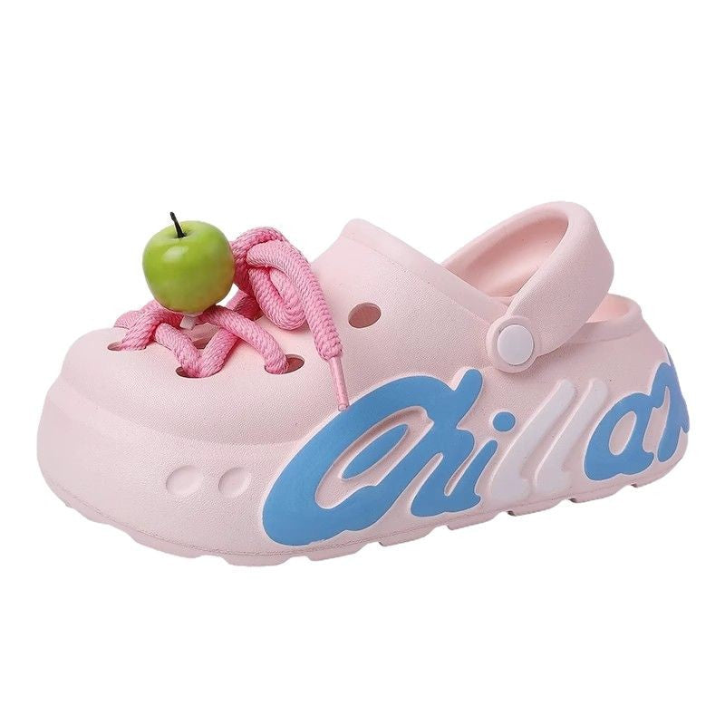Cartoon platform hole shoes summer fashion outerwear doll muffin bottom heightening beach sandals girls bag head slippers