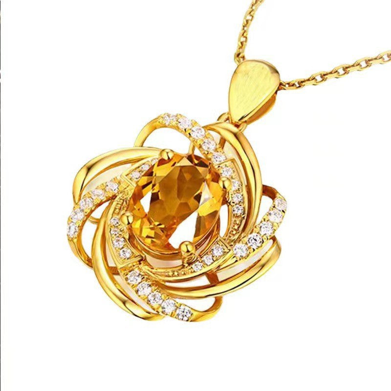 Accessories Pendants Necklace Wholesale Women's Niche Design Valentine's Day European and American Fashion Flowers Sapphire Collarbone Chain