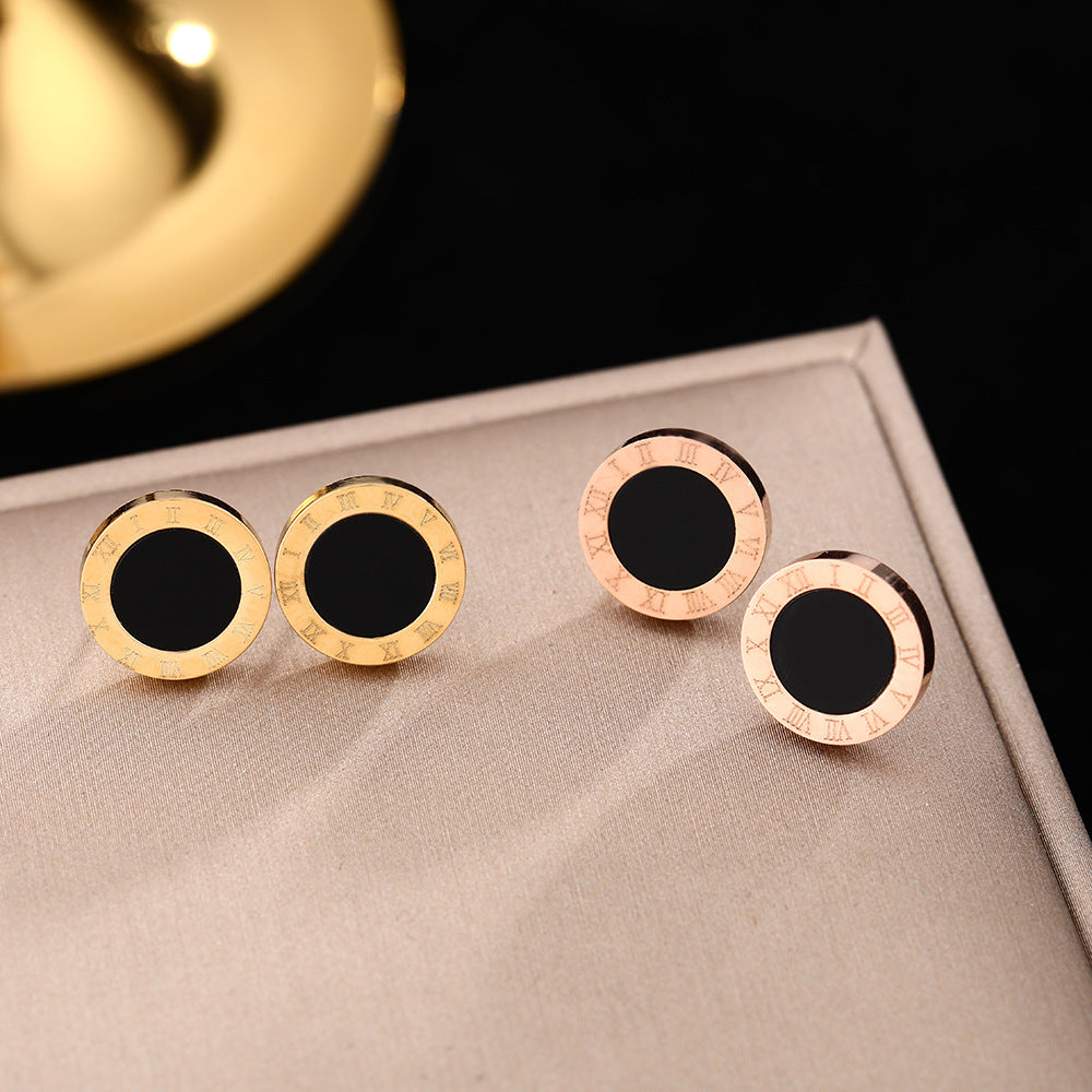 Europe and the United States cross-border hot sale simple titanium steel stud earrings personalized Roman numerals cute girls earrings fashion earrings jewelry