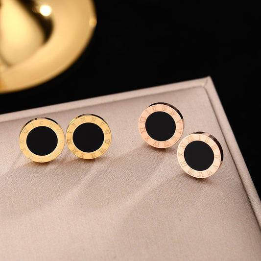 Europe and the United States cross-border hot sale simple titanium steel stud earrings personalized Roman numerals cute girls earrings fashion earrings jewelry