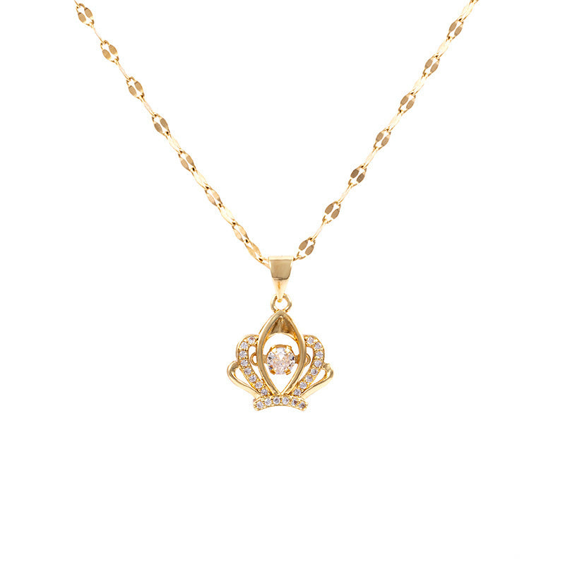 Hot Sale Titanium Steel Necklace Female Smart Crown Micro-inlaid Pendant Versatile Light Luxury Niche Design Clavicle Chain Jewelry