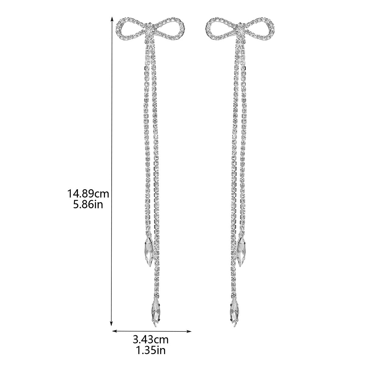 Popular, high-end luxury long fringed earrings for women, fashionable and shiny rhinestone bow stud earrings.