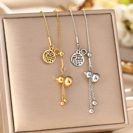 Chinese style lucky gourd titanium steel necklace women ins light luxury high sense original design lucky character collarbone chain jewelry