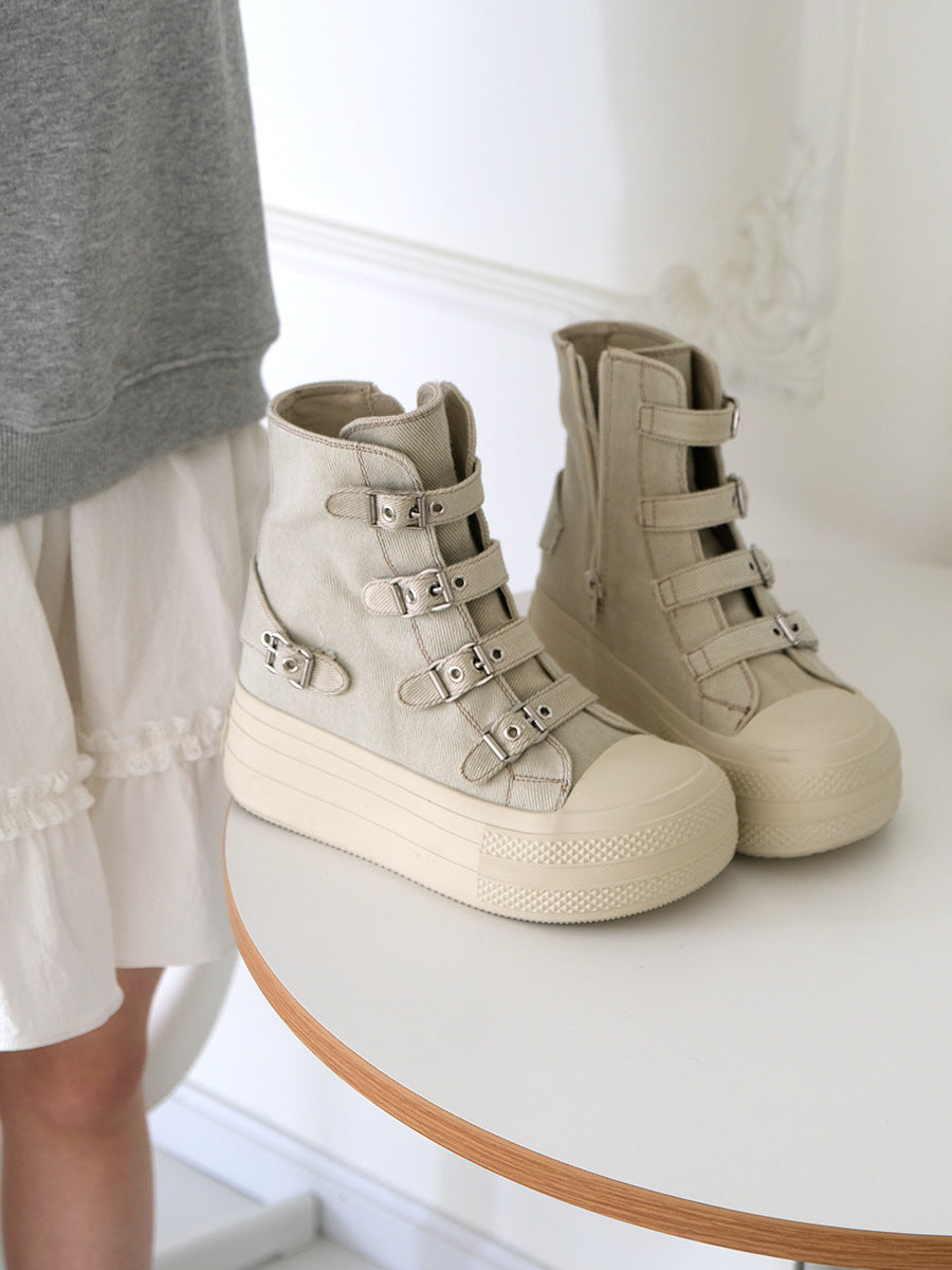 Piaohong canvas shoes women's boots increase height fashion  spring and summer new platform casual boot shoes board shoes versatile round head single
