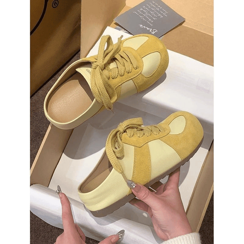 Birkenstock bag head half slippers women's spring wear a pair of cool slippers soft sole without heel lazy lace-up German training shoes