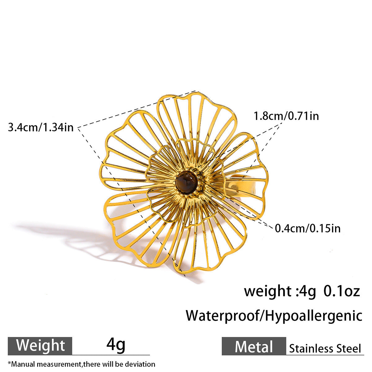 Malt stainless steel non-fading flower rings female three-dimensional opening design ring exaggerated European and American jewelry