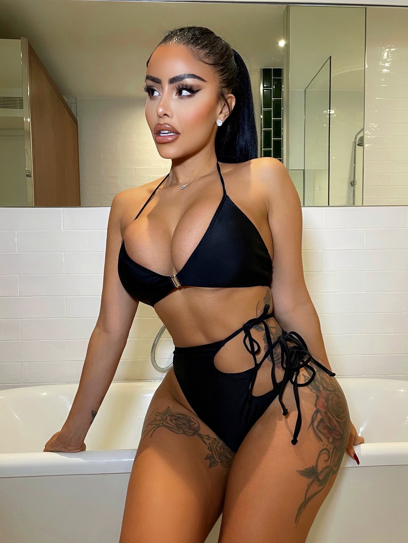 European and American foreign order bikini solid color sexy women's split swimsuit triangle bag swimsuits