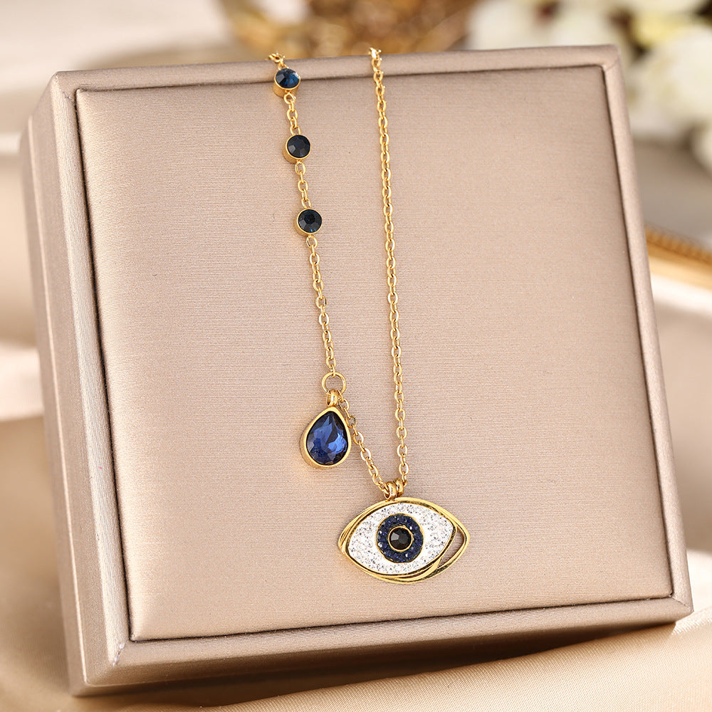 European and American cross-border devil eyes titanium steel necklace female personality blue eye temperament light luxury collarbone chain jewelry does not fade