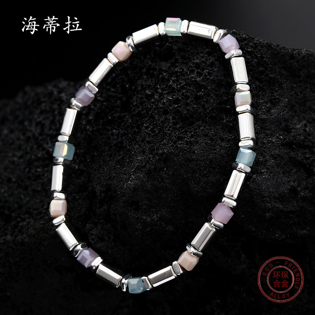 Original new small square beaded elastic bracelet, colored resin diamond cut loose beads women's jewelry