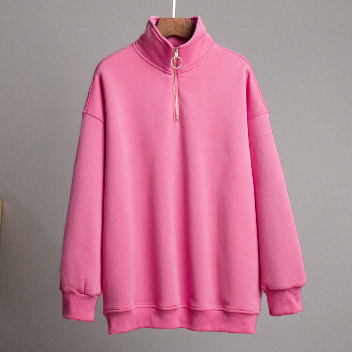 Lapel sweater European, American autumn and winter women's neutral style fashion street trend loose lapel zipper sweater